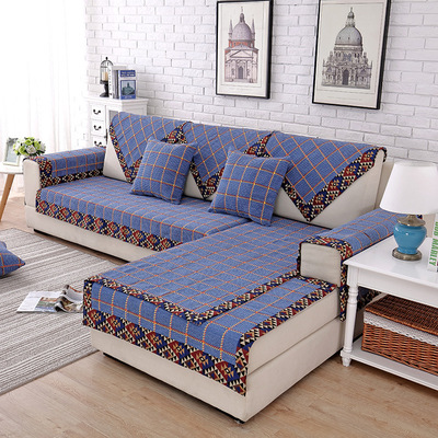 供应家居软饰地中海风格海蓝线格棉质沙发巾厂家直销批发代发|ms