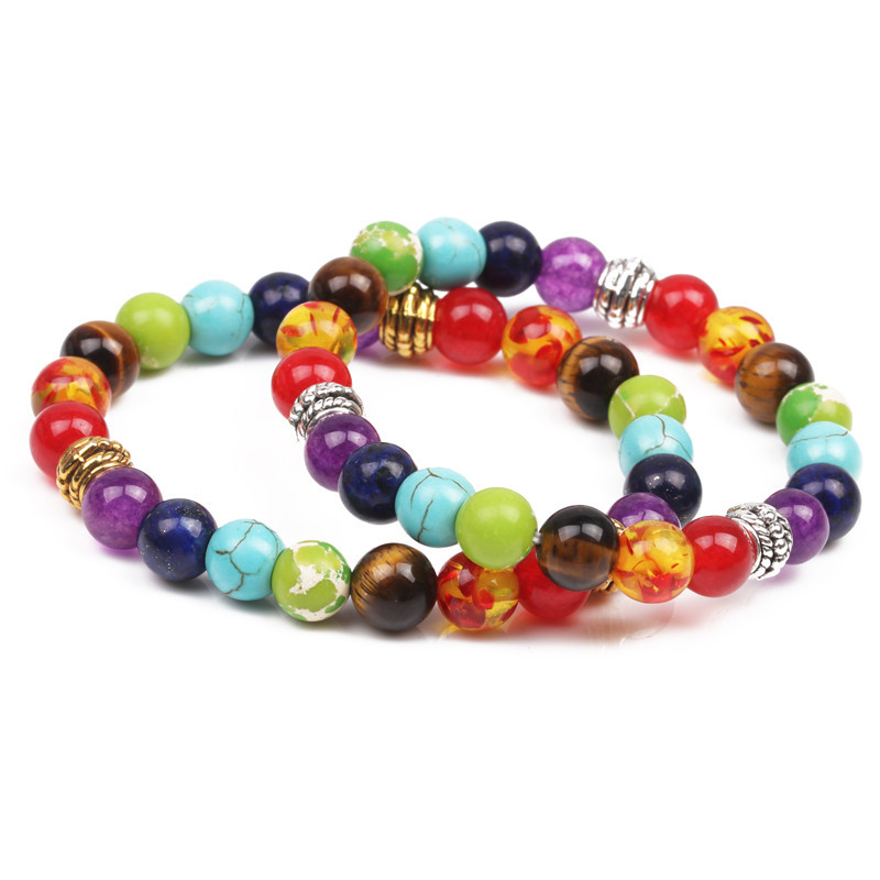 Natural Stone Colorful Chakra Energy Yoga Bracelet Colorful Agate Tiger Eye 8mm Bracelet Bracelet display picture 3