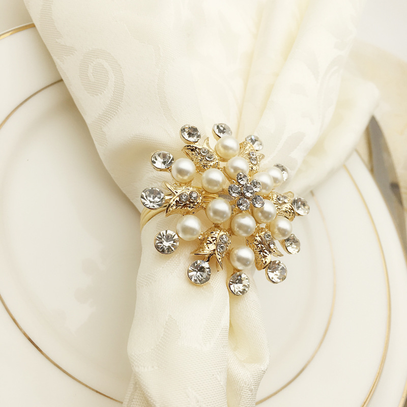 Luxury Pearl Diamond Napkin Rings Hotel Wedding Supplies Napkin Ring