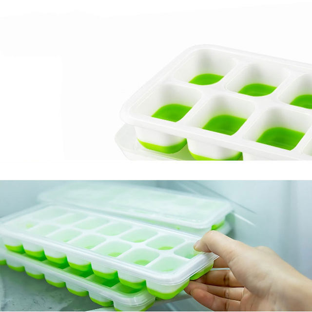 Ice Cube Trays 4 Pack, Easy Removable Silicone and 14 Lce Cube