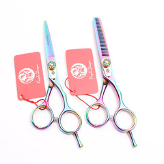 5.5/6-inch Purple Dragon Colorful Haircut Scissors for Flat Bangs, Thinning Teeth, Salon Professional Hair Styling Shears