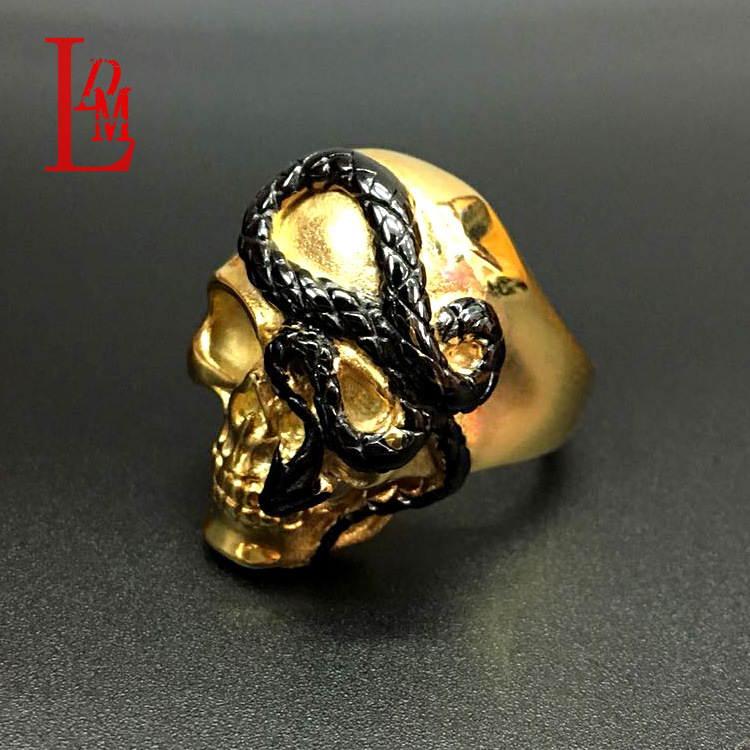 欧美爆款首饰 金色骷髅蛇头夸张不锈钢戒指 创意复古手饰专卖店
