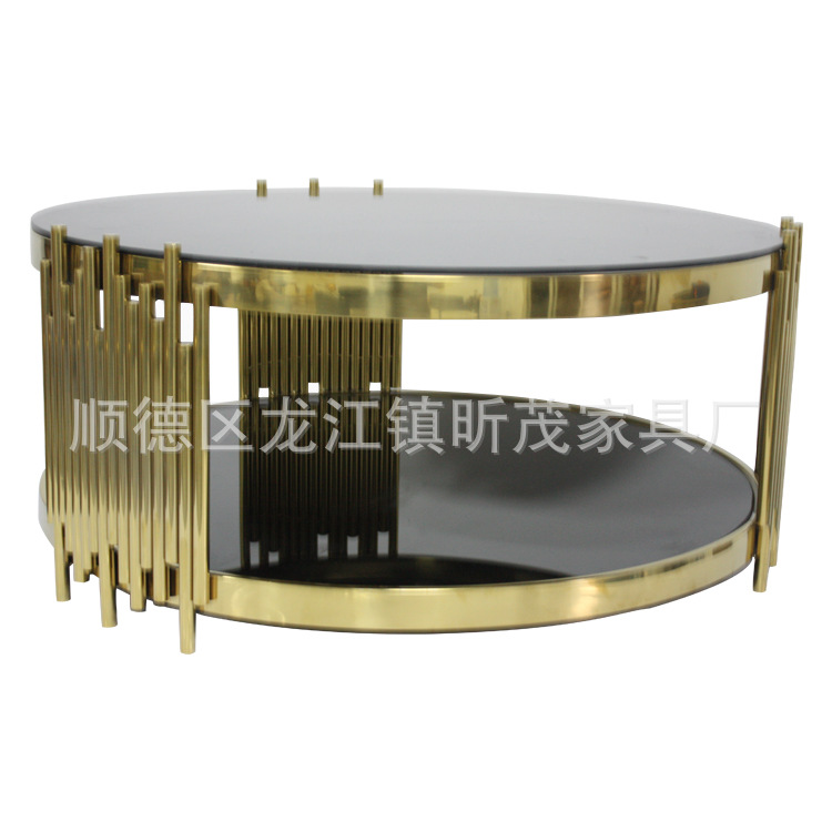 Manufactor Direct selling Stainless steel Gold-plated circular Simplicity Northern Europe tea table a living room modern Glass Metal tea table combination