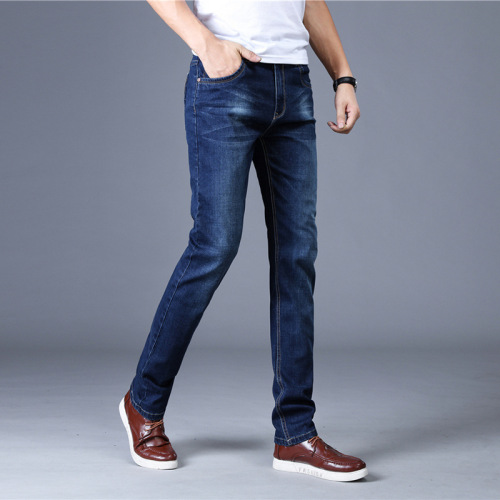 Trendy five-pocket jeans for men, slim fit, regular men's jeans, small straight elastic trousers, low price washable