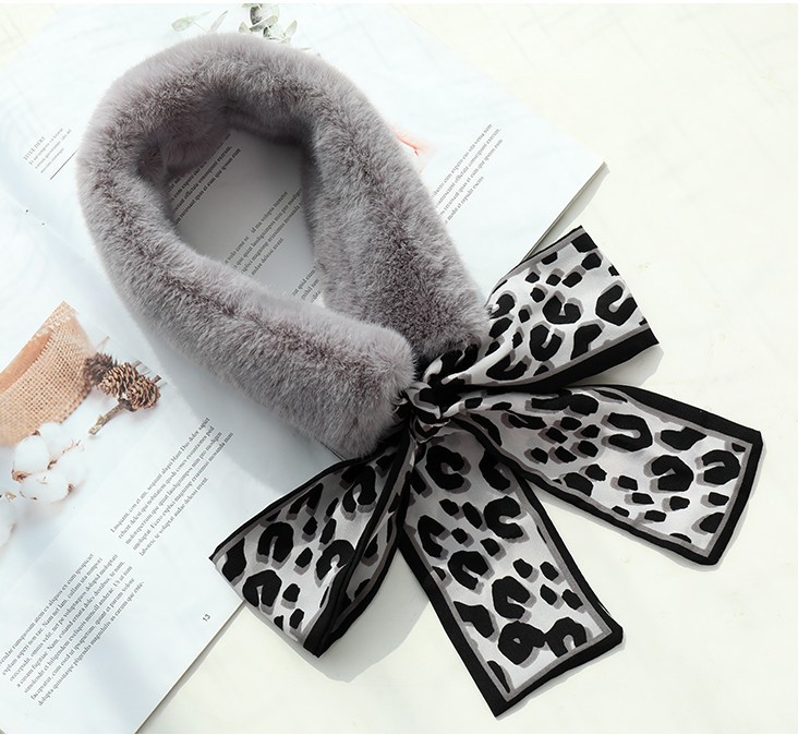 Explosive money Ribbon Fur collar Korean Edition Leopard Fur collar scarf Collar Rabbit's hair Plush keep warm Collar