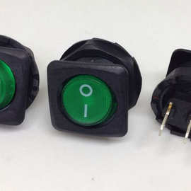 电源开关SCI 翘板开关圆形上开 KCD8-A2 KCD8-12N 6A 2档3脚 绿灯