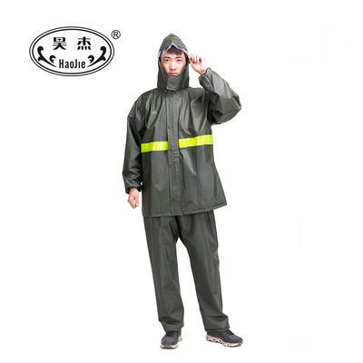 昊杰套装分体雨衣批发 加厚耐磨无异味军绿色针织布分体雨衣直销|ms