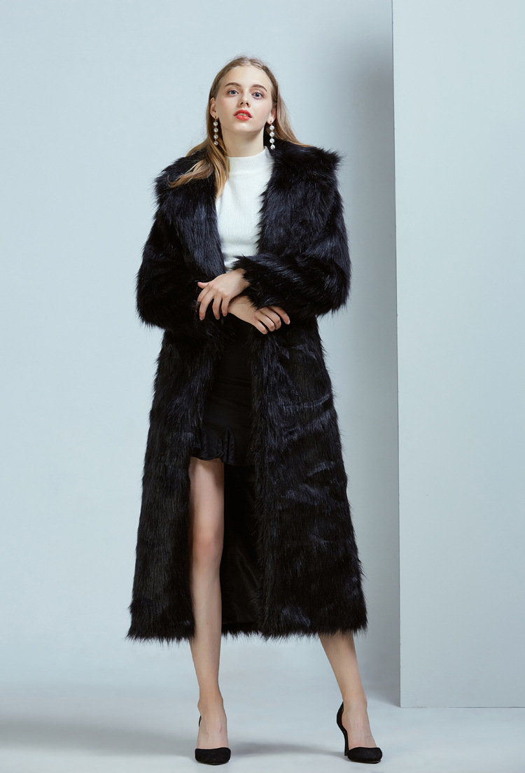 Ropa de mujer Abrigo de piel con cuello de traje superlargo de piel_voghion.com