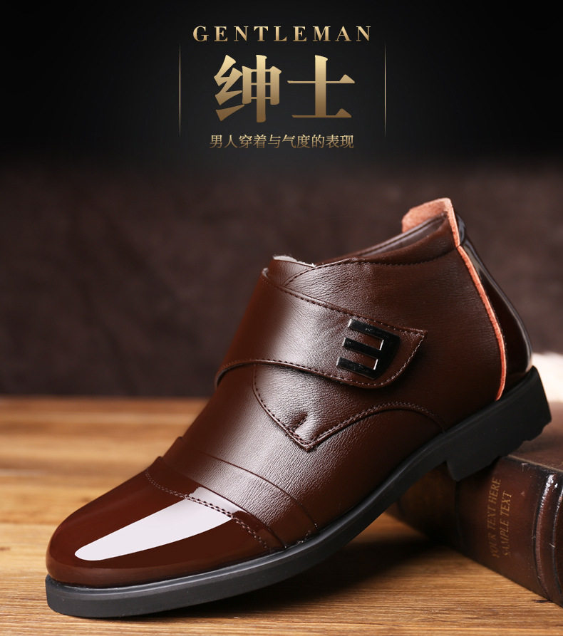 Giày bốt nam cổ cao lót nhung giữ ấm mùa đông, giày da bông mũi nhọn đế cao su — Màu nâu, Màu đen chi tiết 10
