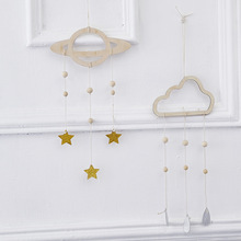 INS 北歐風雲朵雨滴星球木片掛件 兒童房牆面裝飾攝影 吊飾現貨