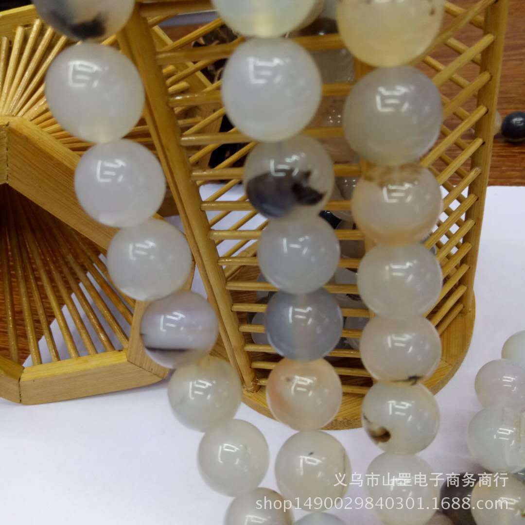 DIY Madagascar Marine chalcedony and agate loose beads, wholesale of semi-finished natural black flower chalcedony and agate beads detail image 5