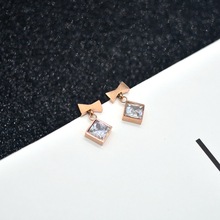 韓國風清新女式耳釘 高品質批發鈦鋼蝴蝶結鋯石耳飾 新款飾品