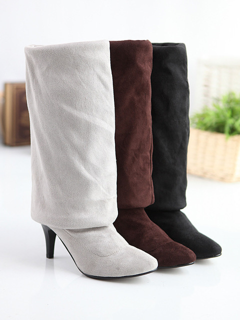 New Kind of Slender High-heeled Knee Boots， Elastic Velvet Knight Boots
