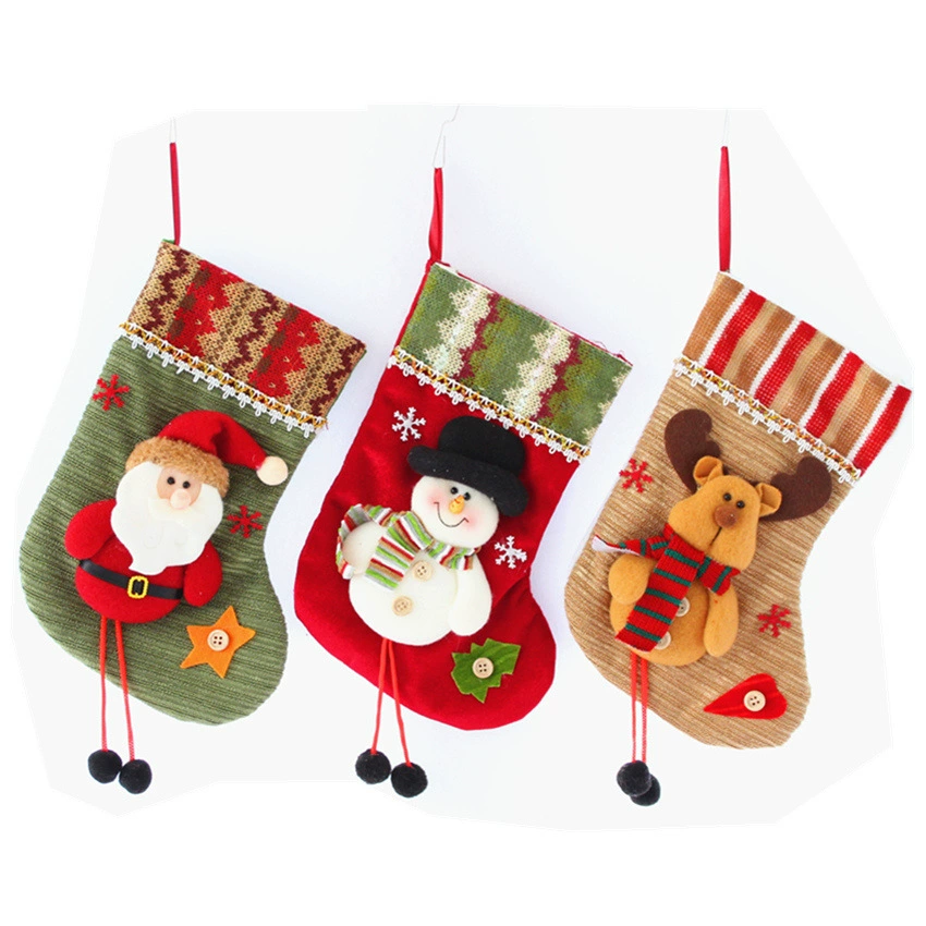 Новогодний чулок (Group source Christmas) бархат 25×13 см, подвесной пакет подарков с Дедом Морозом/Снеговиком/Оленем