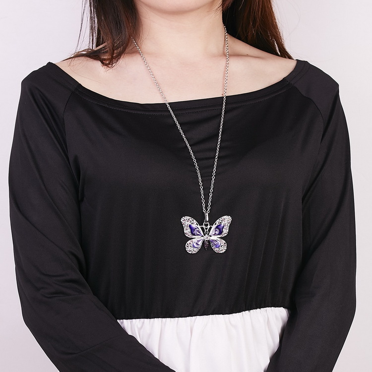 Alloy Material Sweet Butterfly Alloy Plating Inlay Rhinestones Unisex Pendant Necklace