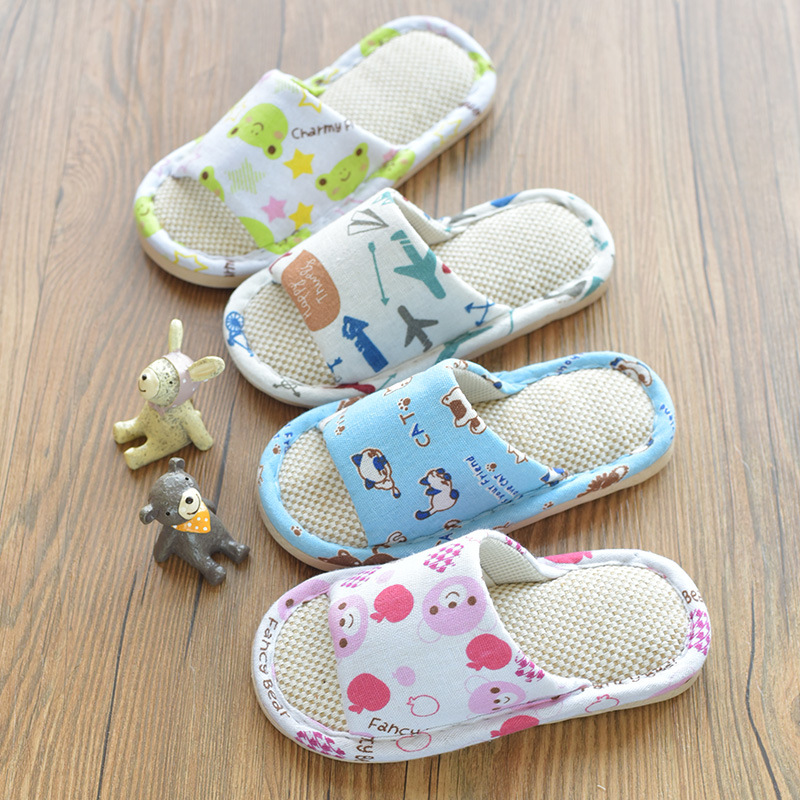 children Flax slipper indoor non-slip Home Furnishing slipper Four seasons children floor slipper baby Cartoon spring and autumn slipper