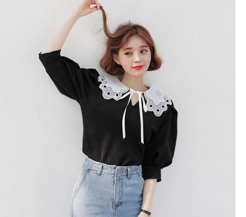 Korean version of spring, autumn and winter, spring and summer, Korean version of princess style double-layer embroidered doll collar, fake collar, exaggerated collar