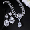 Zirconium, set, accessory for bride, earrings, necklace, European style