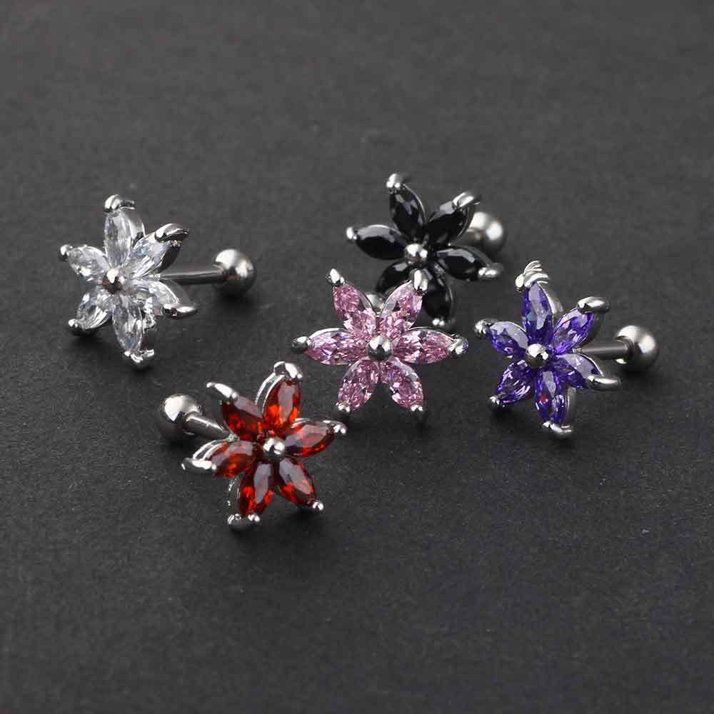 Acrylic Zircon Six-Petal Stud Earring for Cartilage Piercing - 316L Surgical Steel Post detail image 9