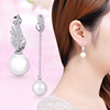 Asymmetrical long earrings from pearl, silver 925 sample, Japanese and Korean, wholesale