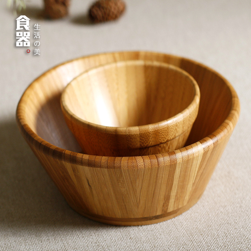 Ensaladera redonda de bambú de madera tazón de bambú creativo tazón de arroz tazón de fruta restaurante occidental tazón de bambú plato de fruta del hotel