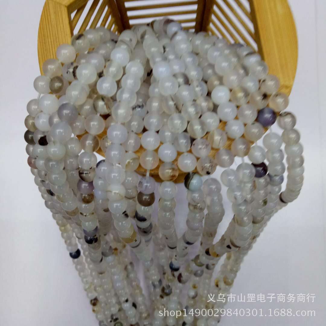 DIY Madagascar Marine chalcedony and agate loose beads, wholesale of semi-finished natural black flower chalcedony and agate beads detail image 10