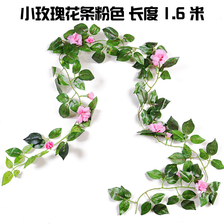 Flor artificial tela de seda color impresión Rosa cadena decoración del hogar pared colgante falso flor ratán vid