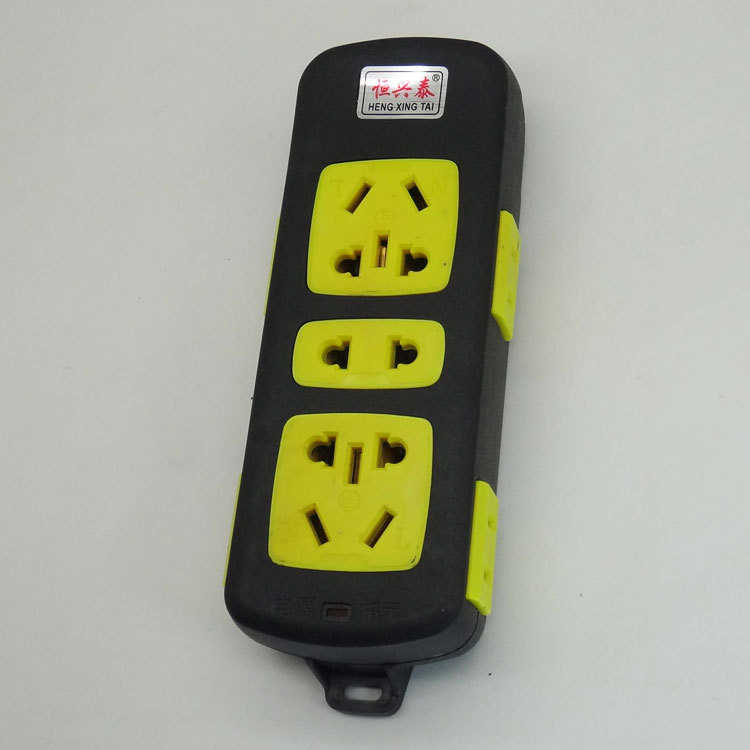 恒兴泰115黑色插线板 大功率黑金刚带指示灯双铜片20孔插座