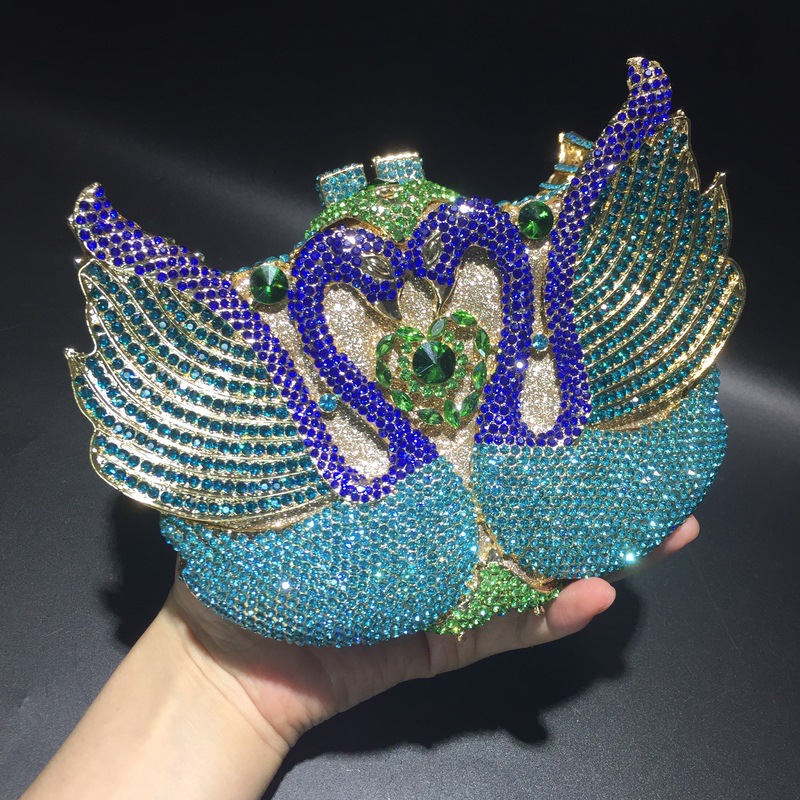 Túi clutch nữ đính kim cương thiên nga cỡ lớn dự tiệc — Màu đen, Màu hồng, Ảnh tùy chỉnh được Cá nhân hóa, Bảy màu vàng kim chi tiết 50