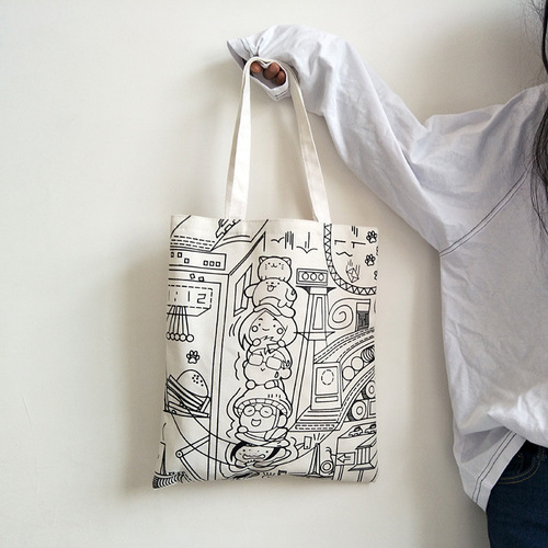  New Canvas Bag for Women Japanese and Korean Simple Japanese and Korean Comic Shopping Bag College Student Small Fresh Shoulder Bag