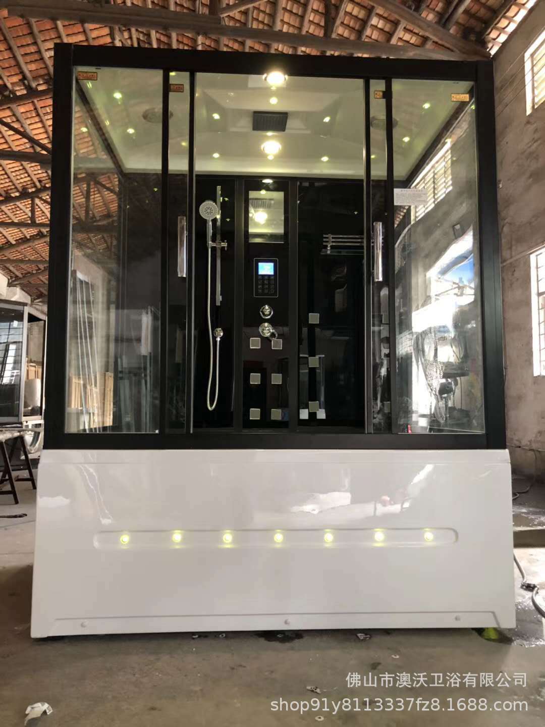 Ducha con bañera sala de vapor húmeda integrada sala de vapor de vidrio negro doble cuarto de ducha baño Baño