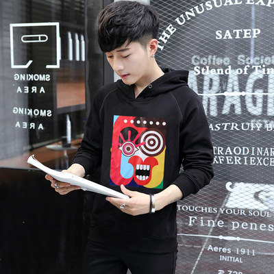 外套男2018秋新款运动休闲跑步长袖T恤一件代发宽松大码 连帽卫衣