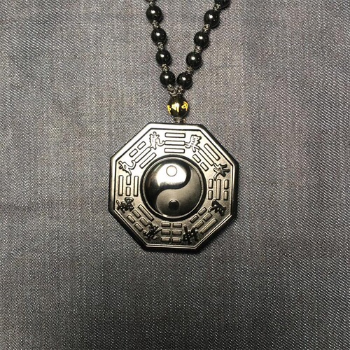 Obsidian Bagua Pendant with Yin Yang Fish Taiji Bagua Disc Five Elements Men's and Women's Matching Necklace, Drop Ship