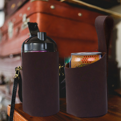 customized wholesale high-grade genuine leather Cup cover Bicycle cycling Portable travel Cup sleeve LOGO