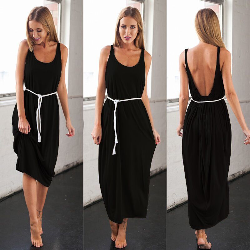 Backless Maxi Dress Loose Fit Sleeveless Available in 5 Colors Perfect for Summer Parties Wholesale Options