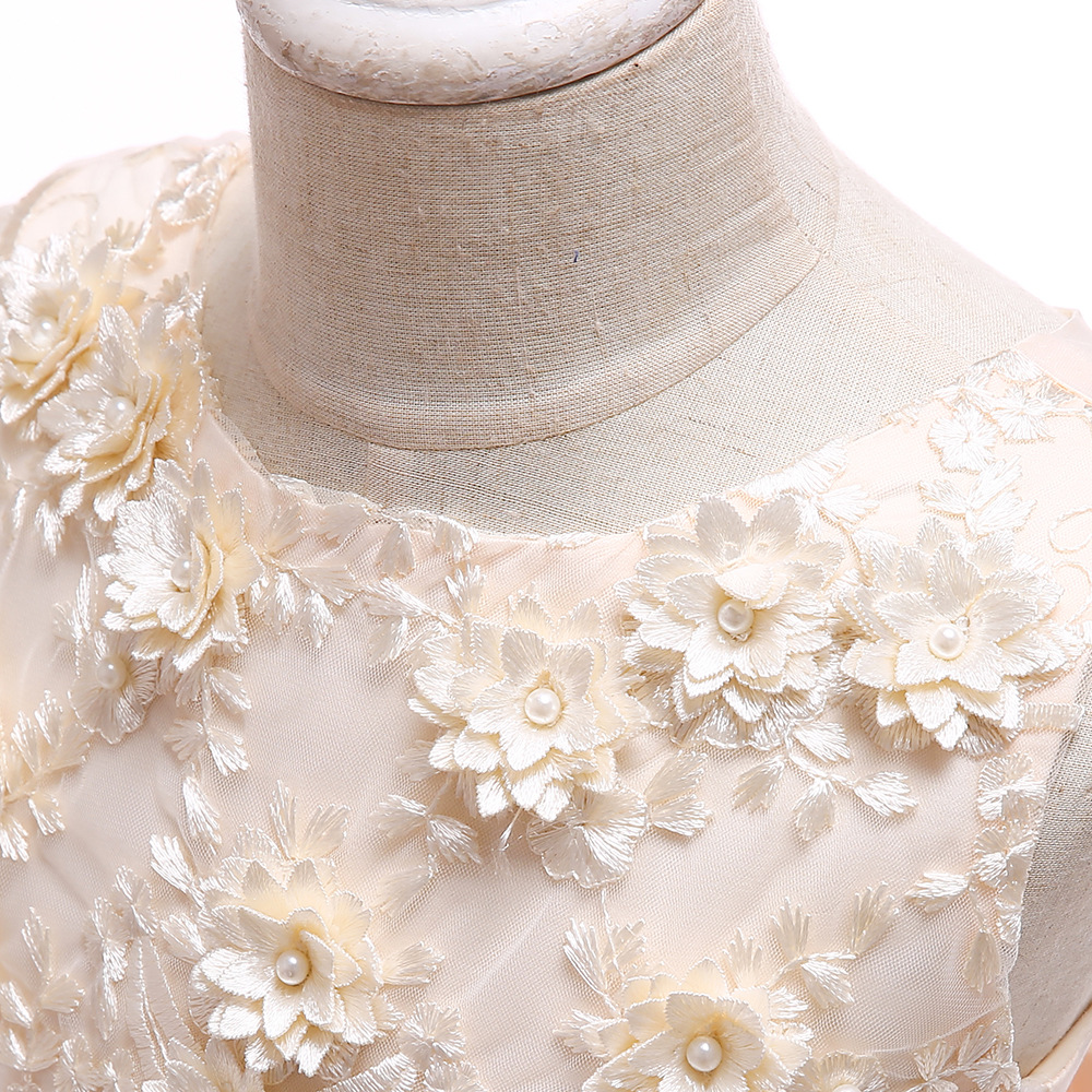 2026 New Style Girls' Dress with Three-Dimensional Floral Embroidery, Princess Dress with Hand-Beaded Wedding Dress and Performance Outfit