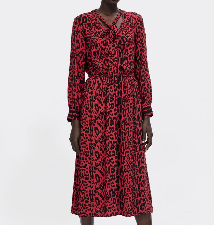red leopard print long sleeve dress