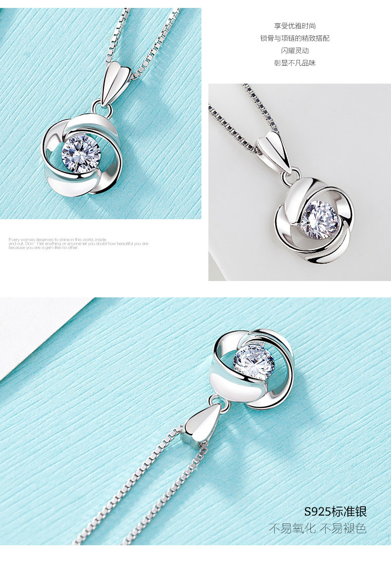 Four-leaf Clover Rotating Pendant Rose Flower Zircon Necklace Simple Fashion Jewelry display picture 2