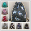 unicorn comprehensive printing stripe Drawstring Backpack Cotton cloth knapsack