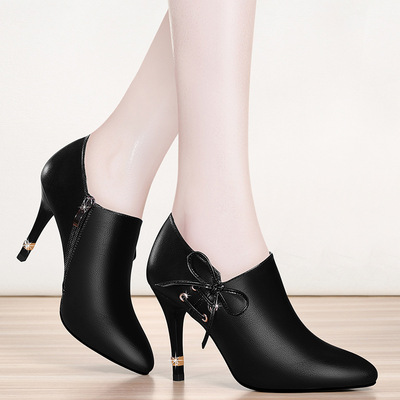 高跟鞋女细跟2018新款韩版秋季女士单鞋百搭蝴蝶结女鞋尖头皮鞋女