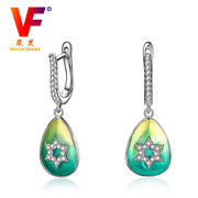 耳环新款欧美滴油耳坠 锆石水晶足银首饰 个性长款S925纯银耳饰