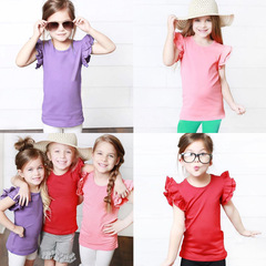 H872 #2018 Summer New Arrival European & American Candy-Colored Kids' T-Shirt | Instagram-Favorite Children's Lace-Trimmed Short-Sleeve Top