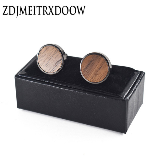 Wooden round cufflinks, high-end French-style, electroplated black, factory direct sales, accepts custom orders, 20MM