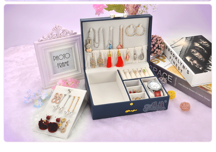 Korean Fashion Princess Storage Box Earrings Box Solid Color Double-layer Jewelry Box Women Jewelry Storage Box Wholesale Nihaojewelry display picture 6