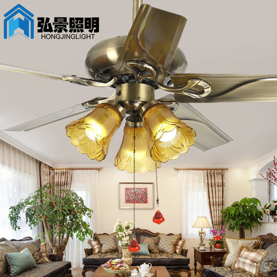 欧式仿古吊扇灯家用客厅卧室餐厅风扇灯复古简约铁叶带风扇的吊灯|ru