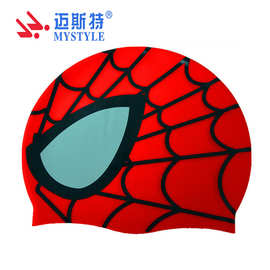 厂家批发儿童防水护耳蜘蛛侠印刷硅胶泳帽 小孩游泳卡通硅胶帽