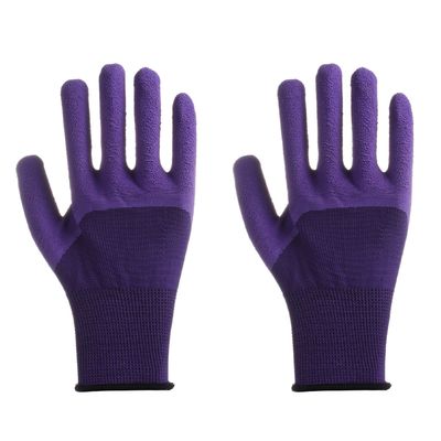 厂家直销防滑耐磨发泡半挂手套 工业劳保手套紫色乳胶发泡手套