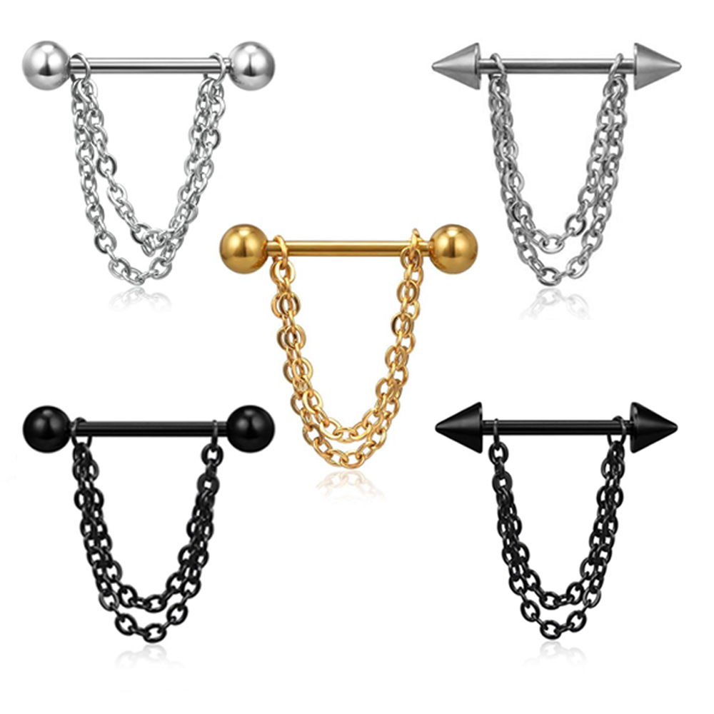 Fashion Geometric Stainless Steel Jewelry Chain Pendant Barbell Breast Ring display picture 1