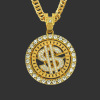 European and American hip -hop street trendy men's necklaces inlaid US dollar rotation pendant neomopesis