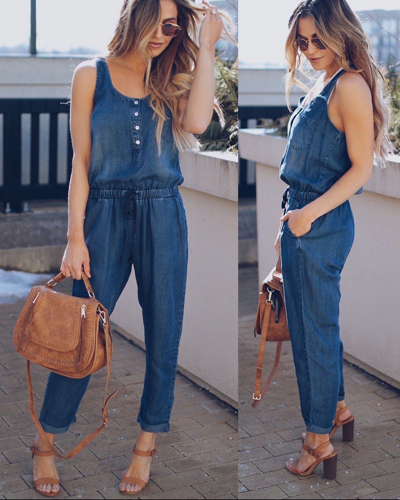 sleeveless jean jumpsuit